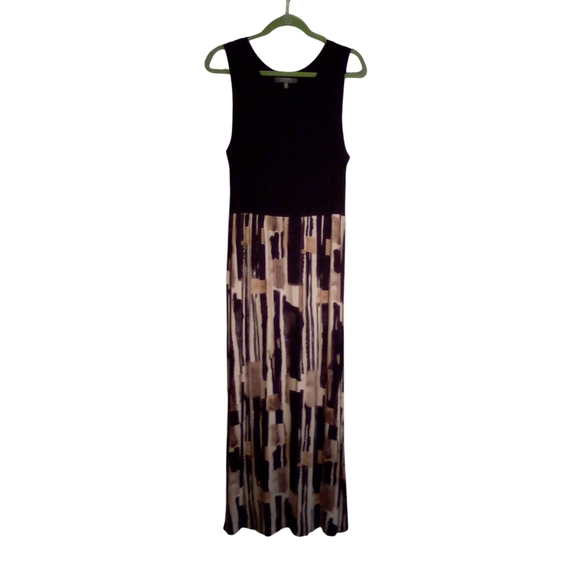 Lisa Rinna Collection MP Black Abstract Stretch Pullover Sleeveless Maxi Dress - Picture 1 of 9